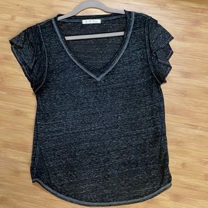 Free People Ruffle Sleeve V Neck Tee